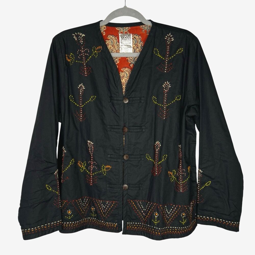 Market Place Cotton V-neck Embroidered Jacket Ethnic Boho Art to Wear Medium - Picture 13 of 16